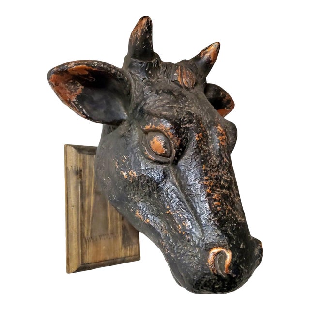 Vintage Mexican Folk Art Cow Head Statue Chairish