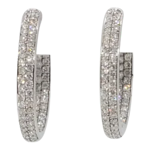 Estate White Diamond Round Hoops in 18k White Gold - A Pair