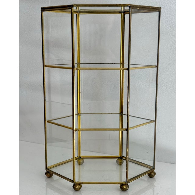 Hollywood Regency Late 20th Century Glass and Brass Three Tier Display Stand For Sale - Image 3 of 7