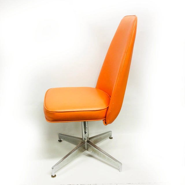 1970s Mid Century Modern Orange Vinyl High Back Chair For Sale - Image 5 of 12