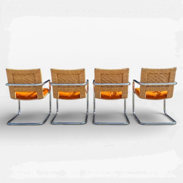 Vintage Chromcraft Chrome and Woven Five-Piece Dining Set, Mid-Century Modern, Mid-Century, Coastal, Glass For Sale - Image 15 of 18