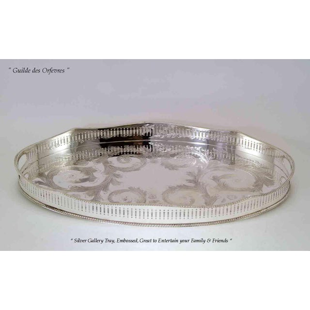 1980’s Vintage/New Silver Oval Gallery Tray, Embossed For Sale - Image 9 of 13