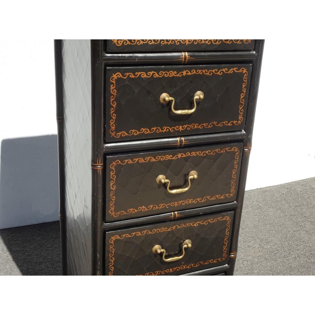Wood Vintage Black Tall Chest of Drawers Chinese Ebonized Lingerie Dresser For Sale - Image 7 of 15