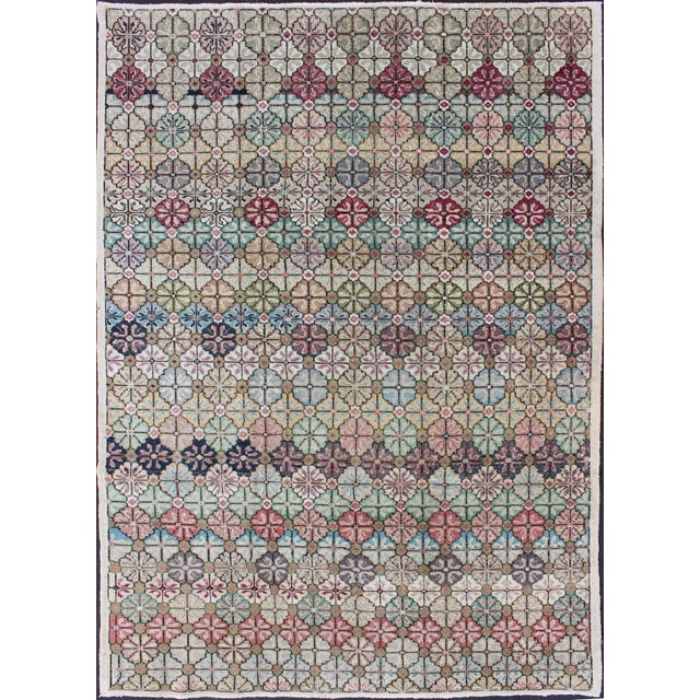 MidCentury Modern, Vintage Rug in Multi Colors in Modern Design Chairish