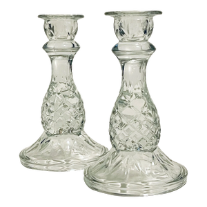 Early 20th Century Crystal Pineapple Cambridge Glass Candlesticks- A Pair
