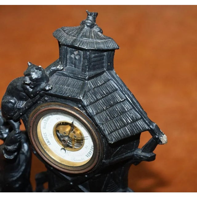 Black Victorian Boy Chasing a Cat Barometer in Painted Cast Iron For Sale - Image 8 of 16