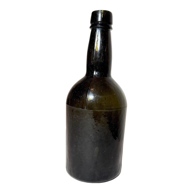 Rare Antique 18th Century Handmade 4 Part Mold Blown Green Whiskey Glass Bottle For Sale