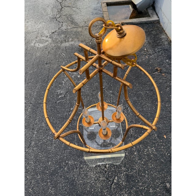 Metal Chelsea House Hollywood Regency Antique Gold Faux Bamboo Pagoda Lantern Chandelier For Sale - Image 7 of 9