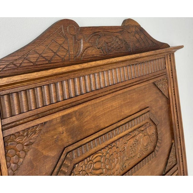 Antique French Wall Mirror with Carved Oak Frame For Sale - Image 5 of 11
