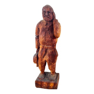 Hand Carved Wood Folk Art Figure Rustic Primitive Sculpture Vintage Canadian Style For Sale