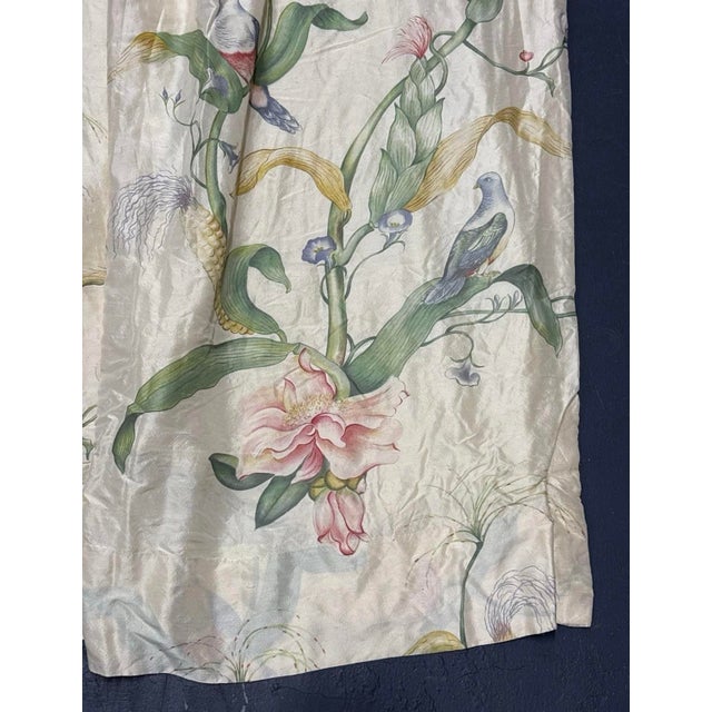 Cream Vintage Custom Pinch Pleat Brunschwig & Fils Fabric Floral Drapes- 2 Panels For Sale - Image 8 of 12