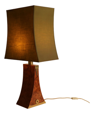 Modernist Table Lamp in Elm Burl and Brass with Lampshade, 1970s