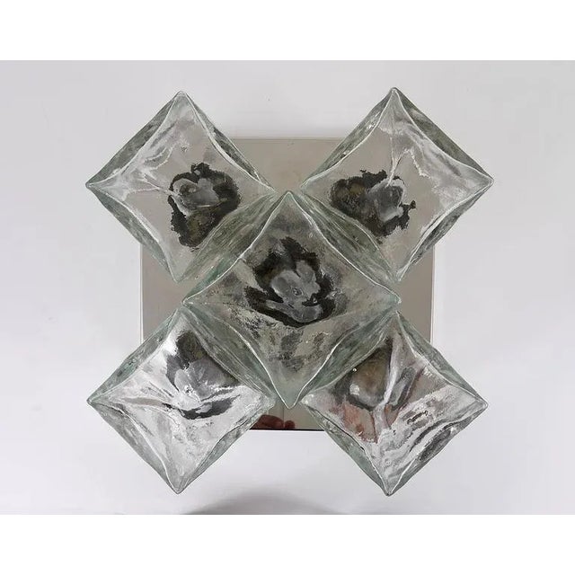 1960s Square Flush Mount Ceiling Lamp with Five Ice Glass Cubes attributed to J. T. Kalmar for Kalmar, Austria, 1960s For Sale - Image 5 of 11