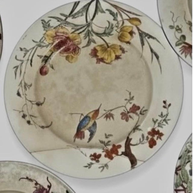 Cream Antique Jules Vieillard Bordeaux "Nella" Faience Plates - Set of 5 1870’s For Sale - Image 8 of 9