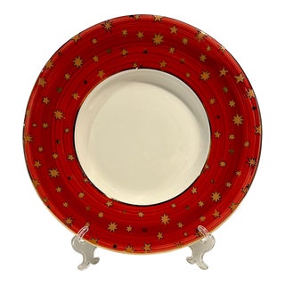 Vintage Red Starburst Large Ceramic Serving Bowl Huge Italian Starburst Holiday For Sale