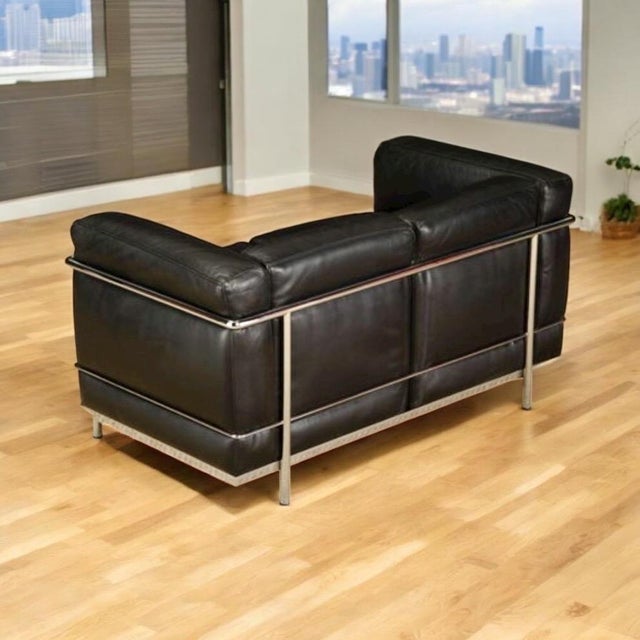 This incredibly comfortable le corbusier for cassina 'lc2' two-seat loveseat sofa, signed (see pics, in gorgeous thick...