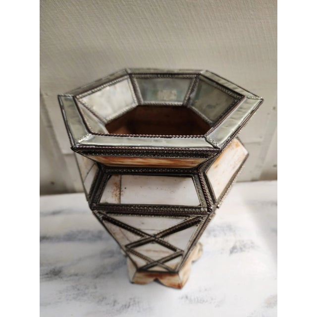 1960s Vintage Moroccan Vase With Inlaid Bone and Metal For Sale - Image 5 of 12