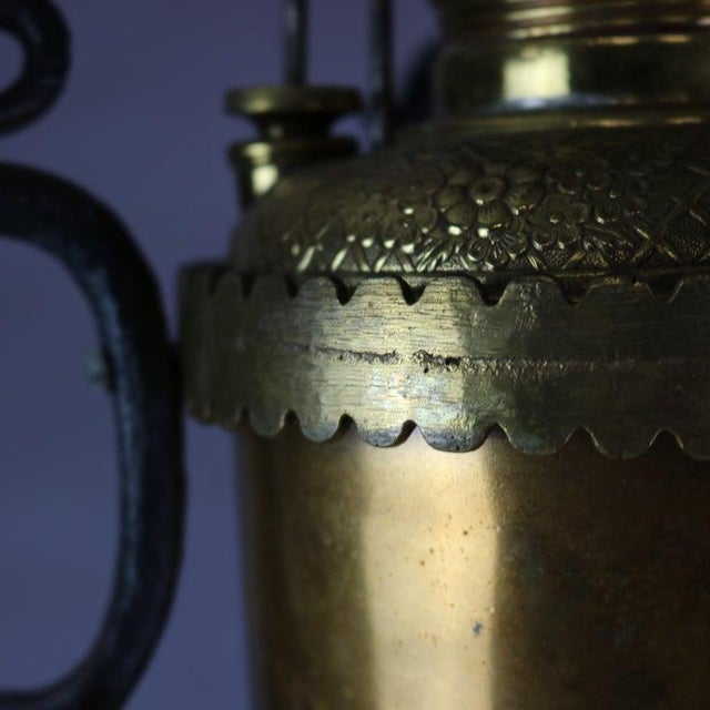 Antique Arts & Crafts Wrought Iron Table Lamp & Hand Painted Shade, C1910 For Sale - Image 6 of 15