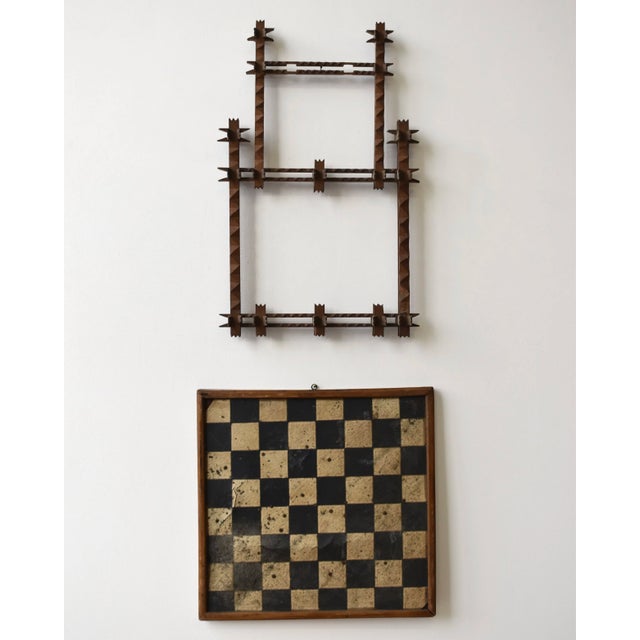Antique Folk Art Puzzle Tiered Frame, Circa Early 20th Century. Constructed from small carved wood components, all...