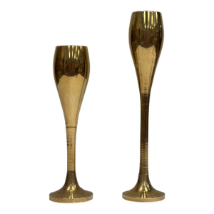 Vintage Brass Goblet Style Candle Holders, a Pair