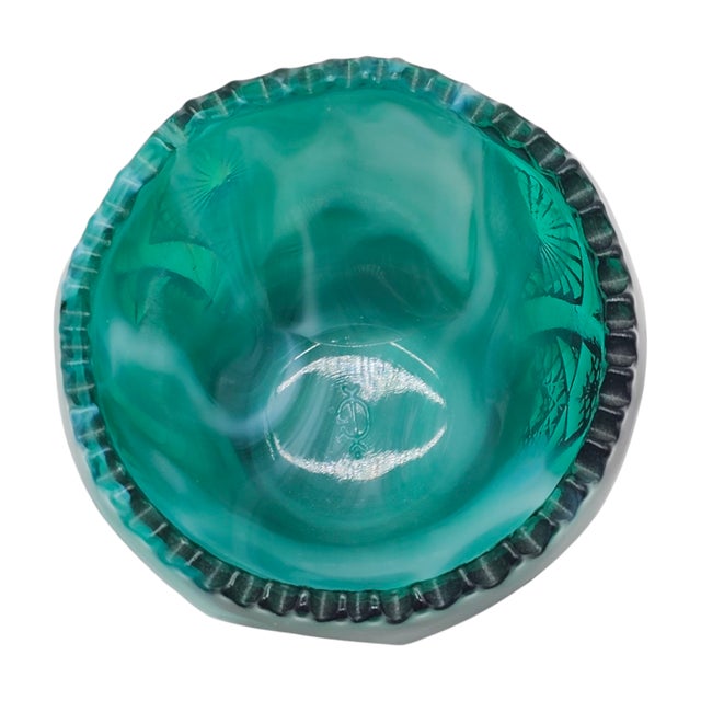 Mid-Century Imperial Jade Slag Glass Toothpick Holder With Daisy and Button Pattern For Sale In San Francisco - Image 6 of 7