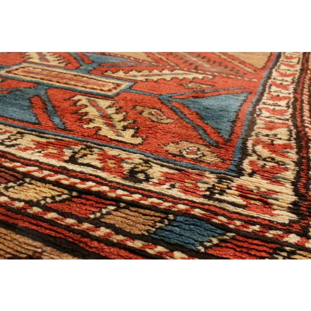 Late 19th Century Antique Bakhshaish Red and Blue Geometric Wool Persian Runner With Bronze For Sale - Image 5 of 7
