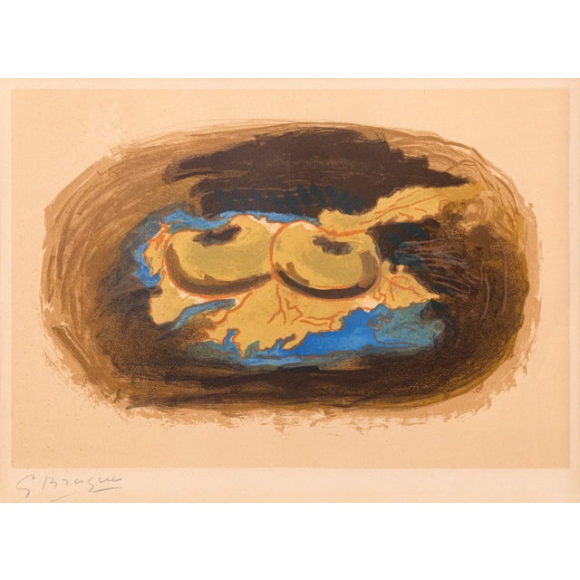 Abstract Georges Braque Les Pommes Et Feuilles 1958 Signed Color Lithograph on Paper For Sale - Image 3 of 8