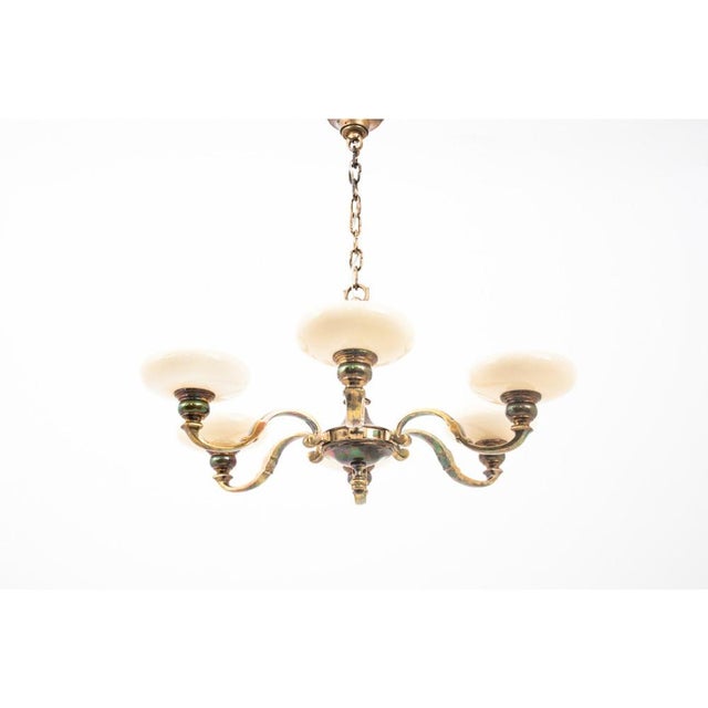 Metal Vintage Brass Chandelier, Western Europe, 1940s For Sale - Image 7 of 7