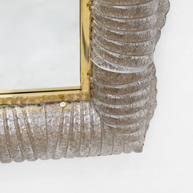 Metal Mid-Century Modern Italian Sculptural Backlit Mirror in Murano Glass and Brass, 2000s For Sale - Image 7 of 11