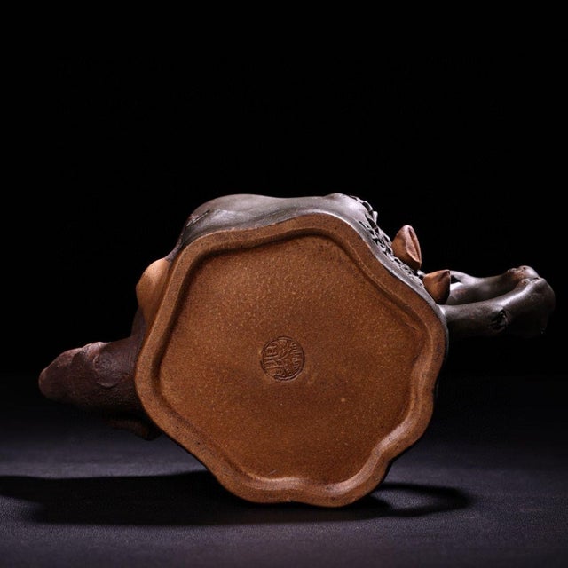 Vintage Handmade Yixing Zisha Clay Teapot With Tree Trunk Motif For Sale - Image 9 of 10