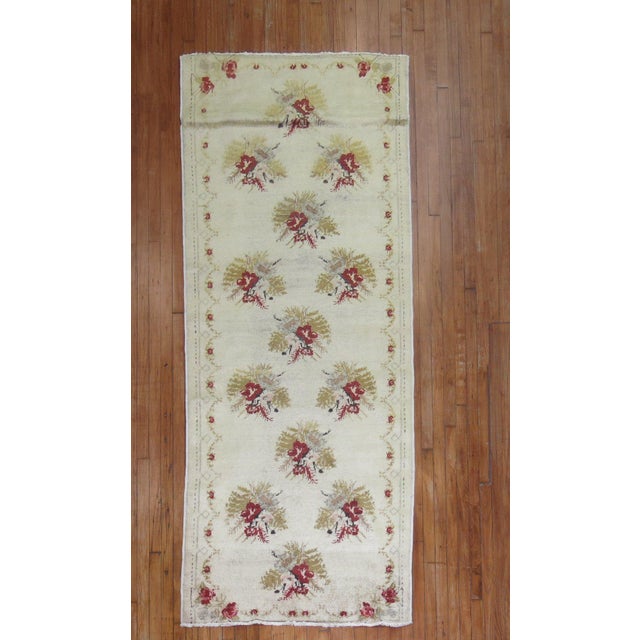 Ivory Vintage Zabihi Collection Turkish Anatolian Floral Runner - 3'8" x 8'10" For Sale - Image 8 of 9