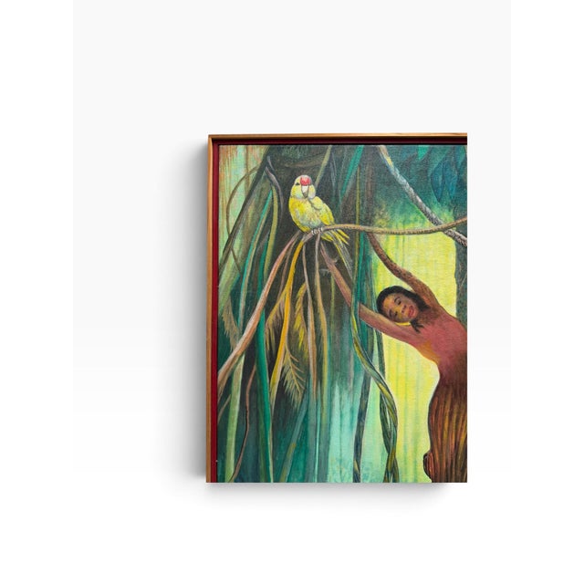 Late 20th Century N. Villalta Signed 2008 Surrealist Anthropomorphic Jungle Landscape Painting For Sale - Image 5 of 7