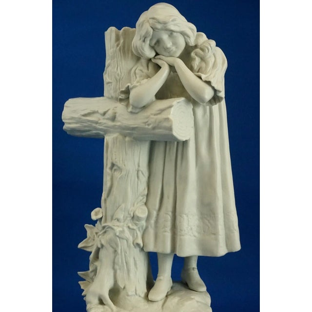 Large 20th Century Biscuit Porcelain Sculpture of a Little Girl Praying on a Cross from Betoule Et Cie, Limoges, France For Sale - Image 13 of 18