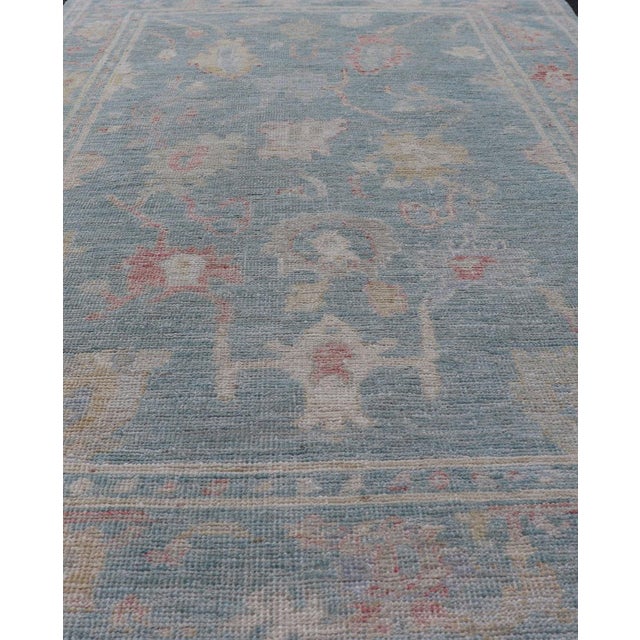 Early 21st Century Modern Oushak Rug With a Light Blue-Gray Field by Keivan Woven Arts 3'11"x5'11" For Sale - Image 5 of 9