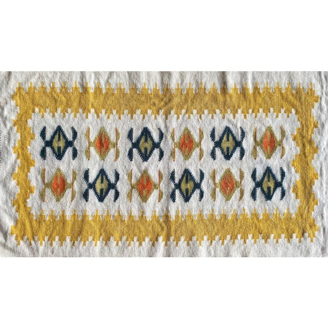 Black Handmade Yellow and Cream-White Flat-Weave Tapestry, Vlasti, Greece, 1970s For Sale - Image 8 of 13