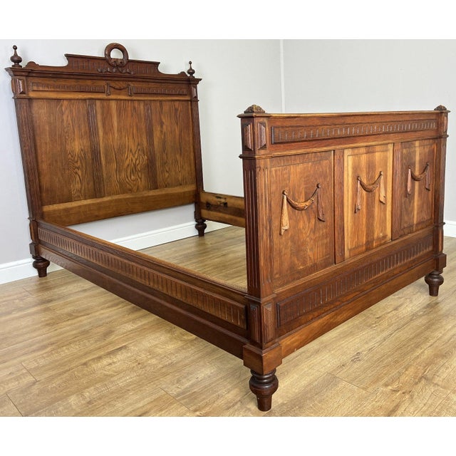 Antique French Style Oak Double Bed Frame For Sale - Image 4 of 18