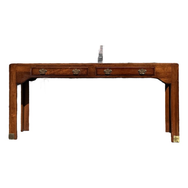 Vintage Pennsylvania House Mahogany Console Sofa Table With Inlaid Top & Three Drawers For Sale