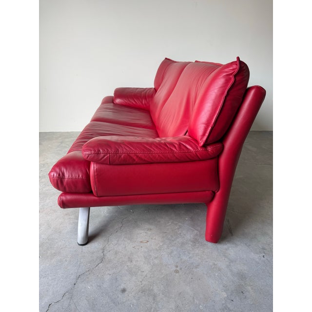 Vintage Postmodern Nicoletti Salotti–Style Italian Red Leather Sofa For Sale - Image 9 of 11
