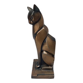 Vintage Frankart Syle Bronze Patina Metal Siamese Cat Bookend For Sale