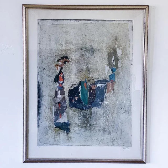 Mid Century Johnny Friedlaender Abstract Expressionist Fine Art Print "Composition in Red and Green" Signed and Numbered,...