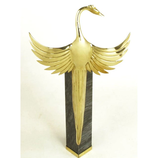Marble Pedestal and Brass Crane Sculptures - a Pair For Sale - Image 9 of 11