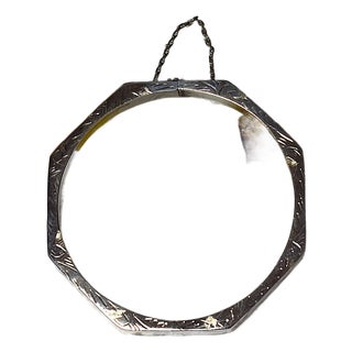 Vintage Engraved Octagon Shaped Hinged Sterling Silver Bangle Bracelet For Sale
