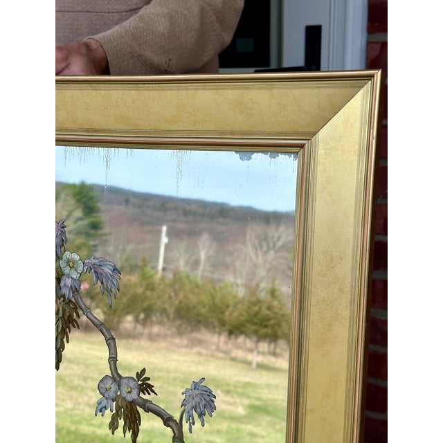 Glass Chinoiserie Reverse Hand-Painted Mantle Mirror For Sale - Image 7 of 9