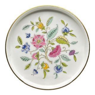 Vintage Minton “Hardon Hall” Round Bone China Trinket Dish With Florals Motif Gold Trim For Sale