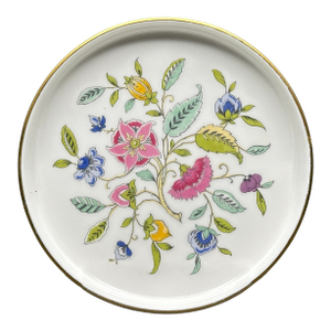 Vintage Minton “Hardon Hall” Round Bone China Trinket Dish With Florals Motif Gold Trim