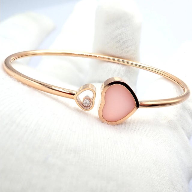 Late 20th Century Chopard Rose Gold Happy Hearts Diamond Pink Opal Bracelet For Sale - Image 10 of 12