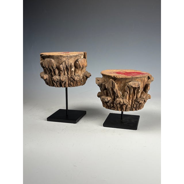 Decorative Antique Wooden Stands – Pair of Carved Corinthian Capitals This striking pair of antique carved Corinthian...