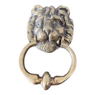 Vintage English Brass Lion Door Knocker For Sale