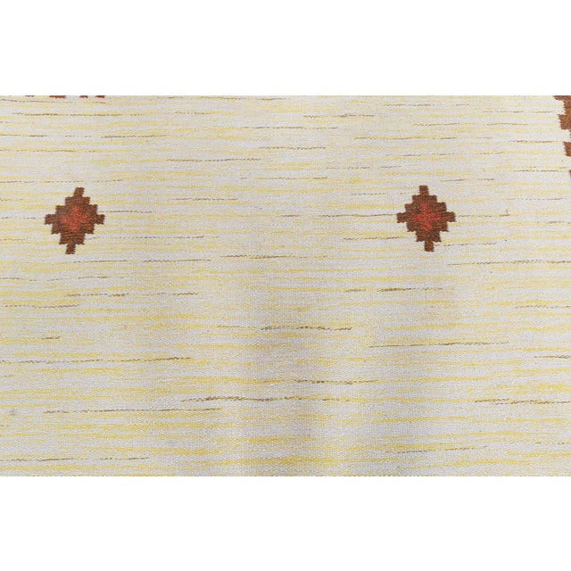 Doris Leslie Blau Swedish Mid-Century Beige With Brick Red Flatweave Carpet For Sale - Image 4 of 8