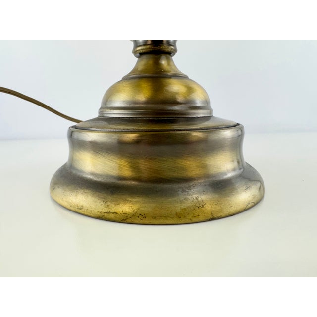 Vintage Hollywood Regency Antique Brass Candlestick Table Lamp With Black Shade For Sale - Image 4 of 13